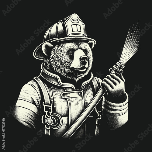 Brave Firefighter Bear Ready for Action and Duty.