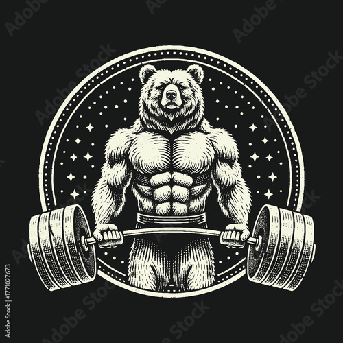 Strong Bear Lifting Weights in a Gym Fitness and Power.