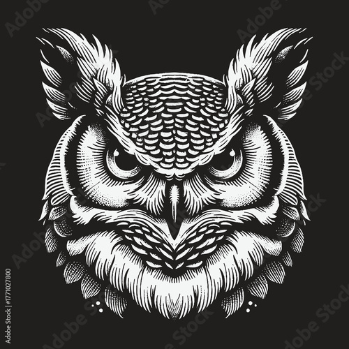 Intricate Owl Portrait in Detailed Black and White.