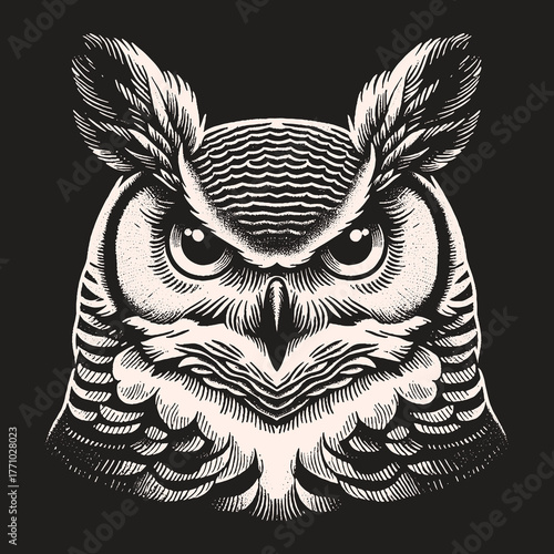 Intense Owl Portrait in Black and White.