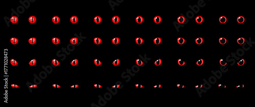 Set of red glowing eyes dark background fantasy magic cartoon animal reptile feline mammal monster demon dragon shiny pupil vector illustration