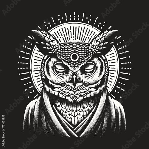 Mystical Owl Portrait: Wisdom and Enlightenment Depicted.