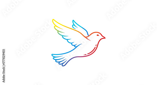 Elegant Flying Dove with Rainbow Wings, A Conceptual Graphic for Peace and Harmony, Vector Illustration