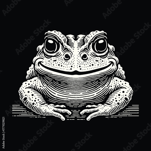 Smiling Toad Portrait in Detailed Engraving Style.