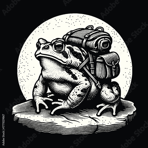 Adventurous Frog with Backpack Ready for Exploration and Journey.