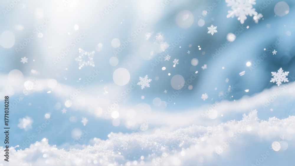Fototapeta premium Frosted Dreamlight Winter Background with Soft Snow Bokeh and Ethereal Glow.