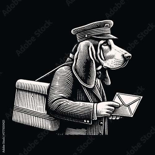 Dog Mailman Delivering Letter with Bag and Uniform.