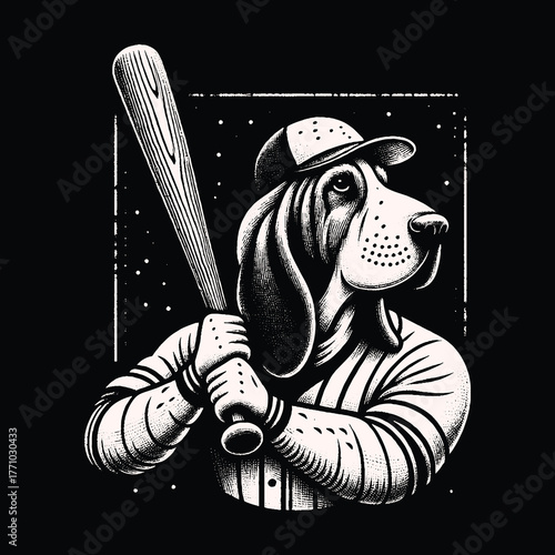 Dog Baseball Player Ready to Swing the Bat.