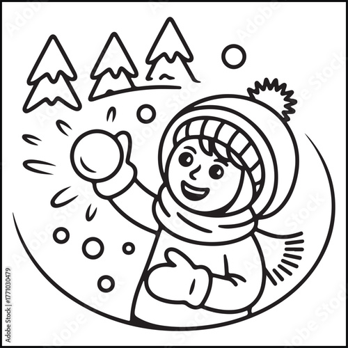 Cozy girl Christmas black and white coloring pages with Christmas-related images for adults and teens.