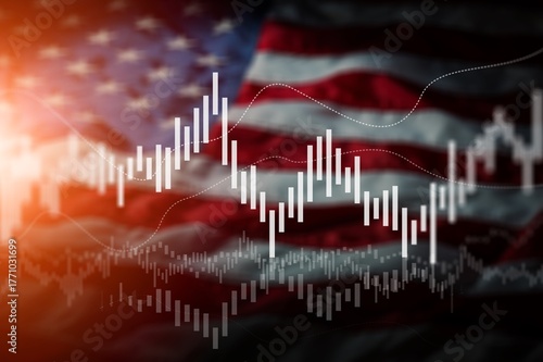 USA stock market chart with American flag