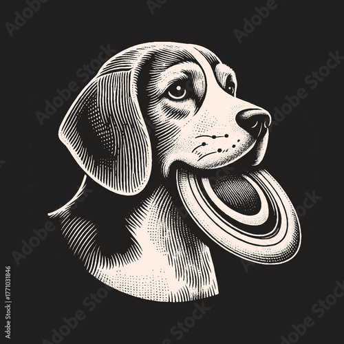 Dog with Frisbee: A Focused and Playful Portrait.