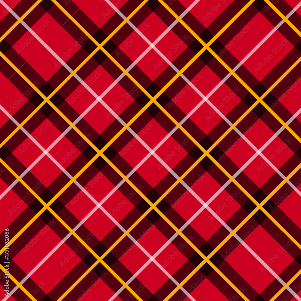 Fototapeta premium Modern diagonal tartan plaid pattern in red, black, and yellow