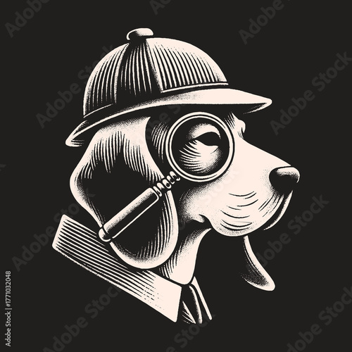 Detective Dog with Magnifying Glass: A Detailed Illustration.