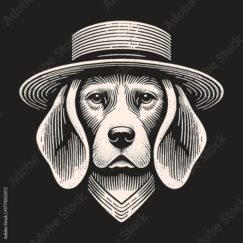 Elegant Beagle Portrait: A Stylish Canine in a Hat.