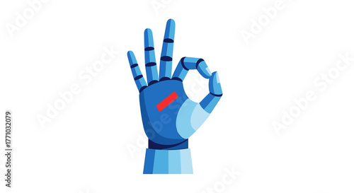 Robot hand giving okay sign communicates approval and futuristic innovation, perfect for tech startups and artificial intelligence marketing campaigns
