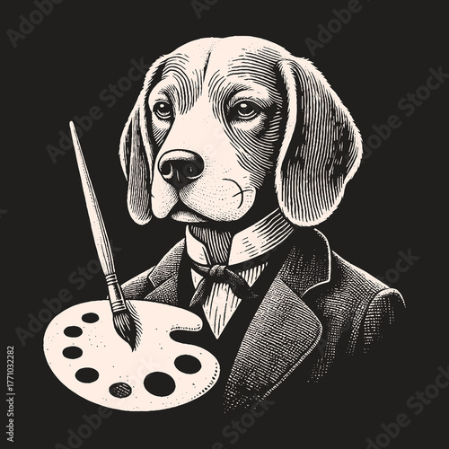 Beagle Artist: A Sophisticated Canine with Palette and Brush.