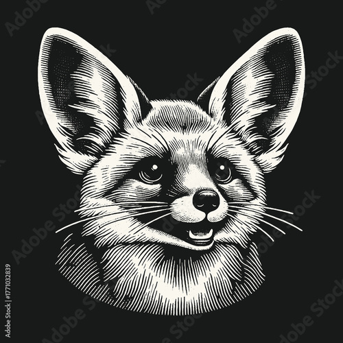 Intricate Fennec Fox Portrait in Detailed Engraving Style.
