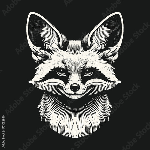 Intricate Black and White Fox Portrait with Detailed Fur.