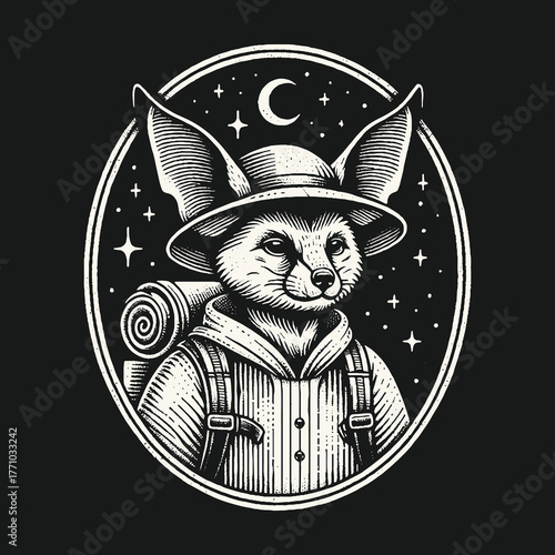 Adventurous Fennec Fox Explorer with Backpack and Hat.
