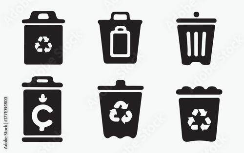 Variety of Trash Can and Recycling Bin Icons Graphic Design