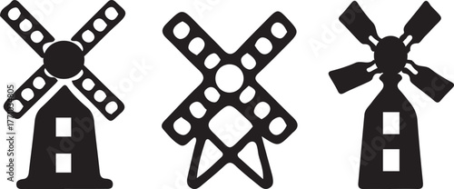 Windmill icons in black and white representing traditional energy sources