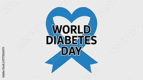 World Diabetes Day with Blue Ribbon and Heart Symbol