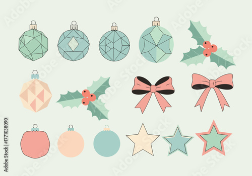Christmas Ornaments and Decorations Vector Set