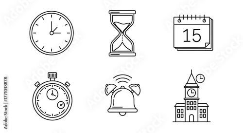 Time icons clock hourglass calendar stopwatch bell big ben building