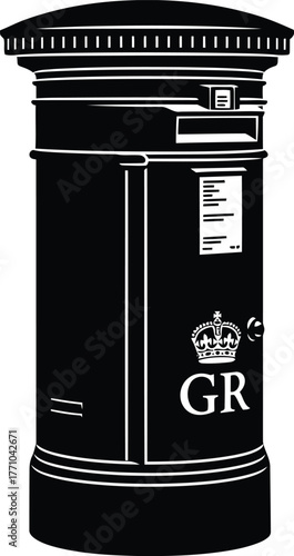 Classic british post box silhouette vintage royal mail letterbox outdoor postal collection object vector
