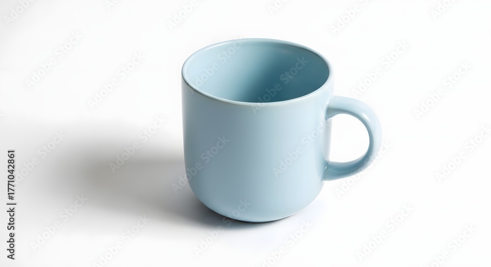 Fototapeta premium A light blue ceramic mug with a handle isolated on white background