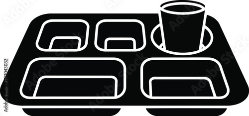 Compartmentalized meal tray with cup for cafeteria school lunch hospital food service and institutions vector