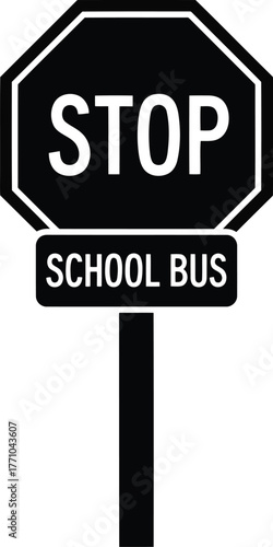Octagon stop sign school bus crossing safety traffic control road alert vector