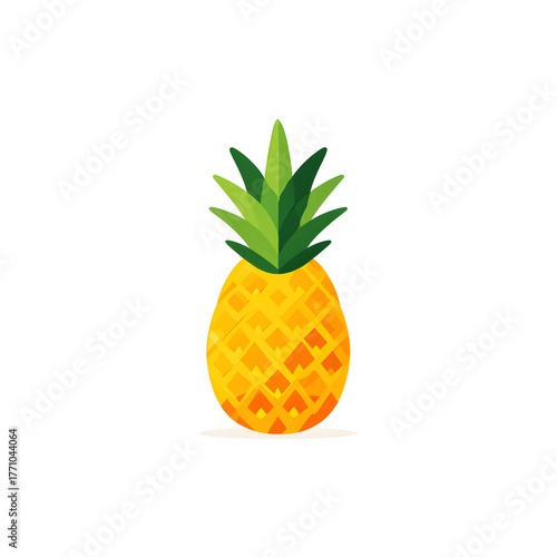 Isolated watercolor pineapple with green leaves on a white background in a simple illustration style