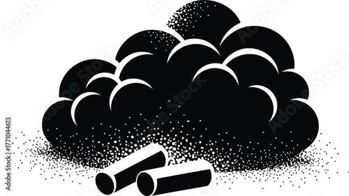 Ink drawing of pile of blackberries and two small cylinders on textured ground artistic illustration vector