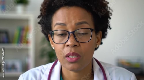 Doctor wearing glasses and stethoscope closeup indoor office setting