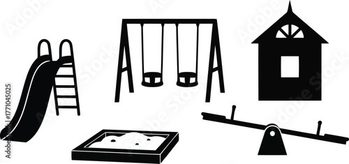 Playground equipment silhouette set fun outdoor activities for kids joyful childhood adventure vector