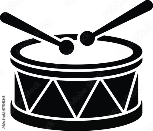 Toy drum with drumsticks festive musical instrument for kids playful celebration icon vector art vector