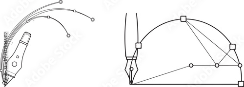 Vector Illustration of Pen Tool, Bezier Paths, and Anchor Points