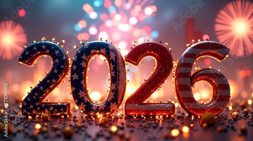 Festive 2026 display with patriotic colors and sparkling lights, celebrating a Happy New Year globally, from China to Hong Kong.