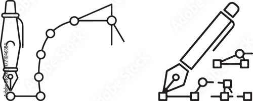 Digital Graphic Design Pen Tool and Vector Paths Icon Set