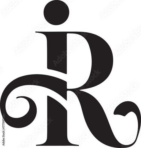 Elegant monogram 'ir' with flourishes classic serif typography elegant branding identity logo design isolated on transparent background