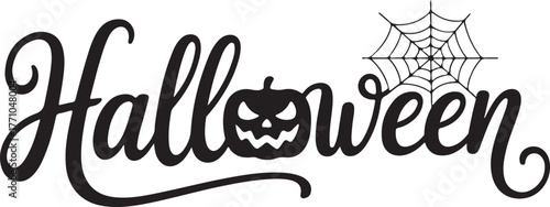 Spooky halloween text with jack-o-lantern and spiderweb design for festive occasions isolated on transparent background