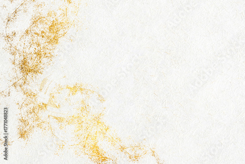 Japanese-style background featuring gold abstract patterns on white Japanese paper texture.