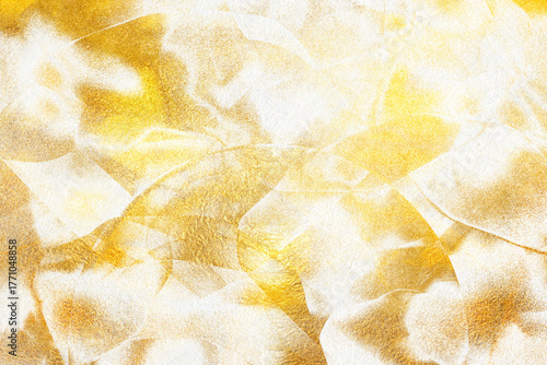 Japanese-style background featuring gold abstract patterns on white Japanese paper texture.