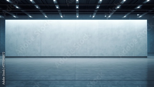 Creative illuminated concrete interior with empty copyspace on wall