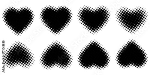 Halftone heart shapes design elements set (monochrome)