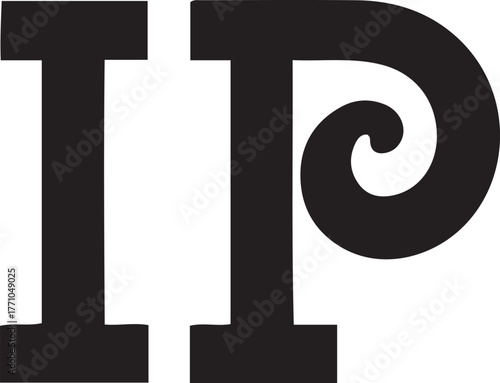 Artistic typographic representation of the letters i and p combined with a stylized scroll element isolated on transparent background