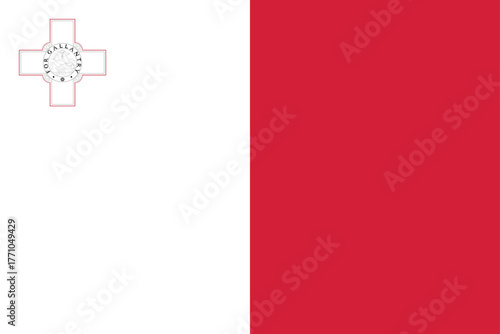 The national flag of Malta, a vertical bicolor of white and red with the George Cross in the canton.