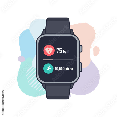 Smartwatch with fitness tracker vector illustration for app interface, health technology, and wearable design concept