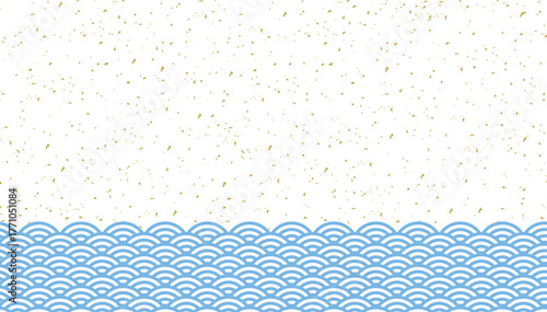 青海波と金箔の背景素材/水色